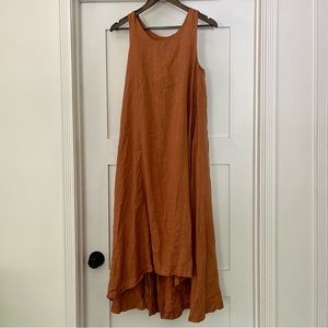 Black Crane Linen Dress in Rust